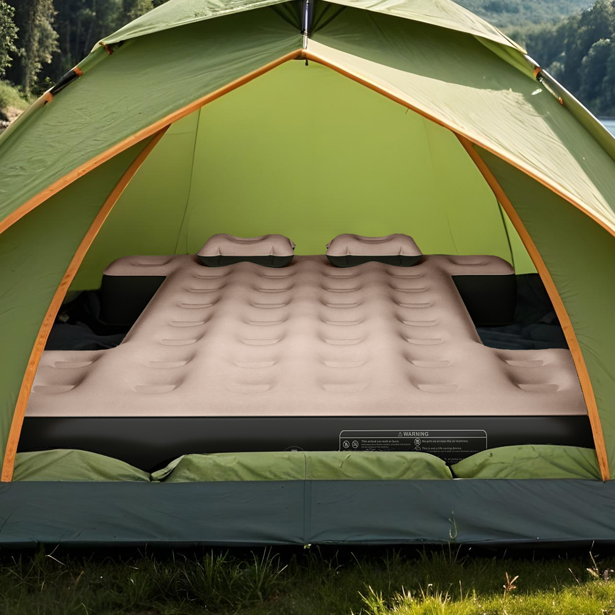 Uforic Inflatable Truck Air Mattress for 5.5–5.8ft Short Bed Pickups, Camping Car Bed with Pump, Pillows, Carry Bag & Patch Kit, Fits Full-Size Trucks, Brown