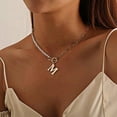 thumbnail image 4 of HESHPAWS Gold Initial Pearl Necklace for Women, 14K Gold Plated Paperclip Link Chain Necklace Initial Pendant Necklaces A-Z English alphabet necklace Jewelry gifts, 4 of 5