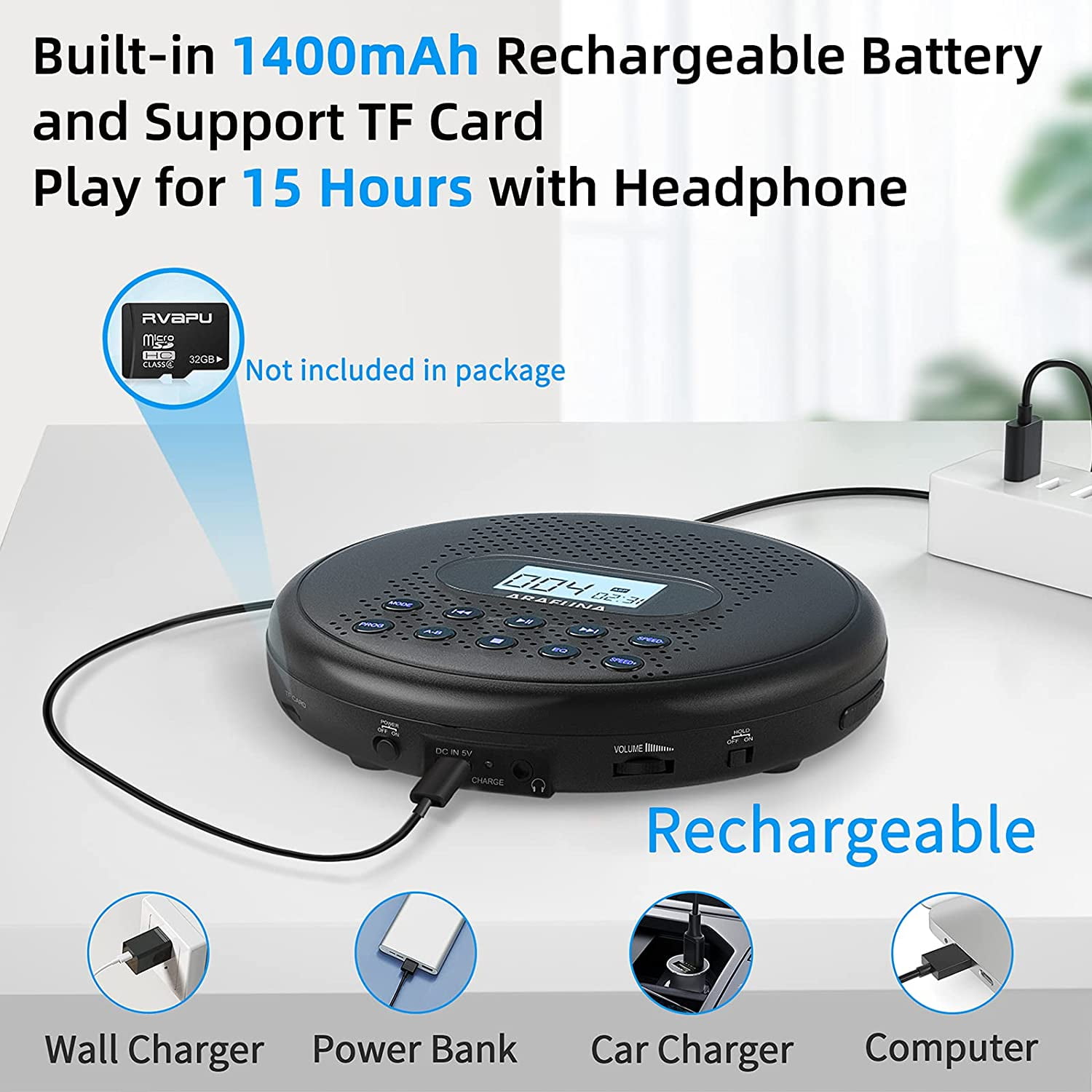 ARAFUNA Portable CD Player with Stereo Speakers