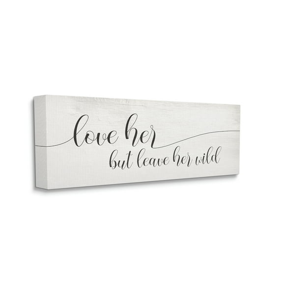 Stupell Industries Leave Her Wild Romantic Phrase Charming Cursive Script Inspirational Painting Gallery Wrapped Canvas Print Wall Art, 10 x 24