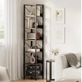 thumbnail image 1 of Ourlova Bookshelf - Narrow Bookcase Tall Skinny Storage Rack Shelf - 6 Tier Standing Bookshelves Metal Frame Rustic Display Racks Industrial Book Shelf for Bedroom/Living Room/Home/Office - Brown, 1 of 8