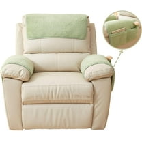 XUELC 3 Pieces Fleece Sofa Armrest Cover for Recliner Chair with Storage Pockets Non Slip Headrest Cover Fuzzy Furniture Protector Green