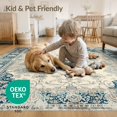 thumbnail image 4 of ODIKA 9'x12' Washable Area Rug Non-Slip, Chair-Friendly Beige Vintage Distressed Scrolling Vine Border Bathroom Ornamental for Dining Room, Basement, Large Office, 4 of 7