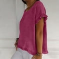 thumbnail image 3 of Aofany Women's Short Sleeve Casual T Shirts Summer Linen Ruffle Plain Round Neck Loose Fit Tee Blouse Tops, 3 of 8