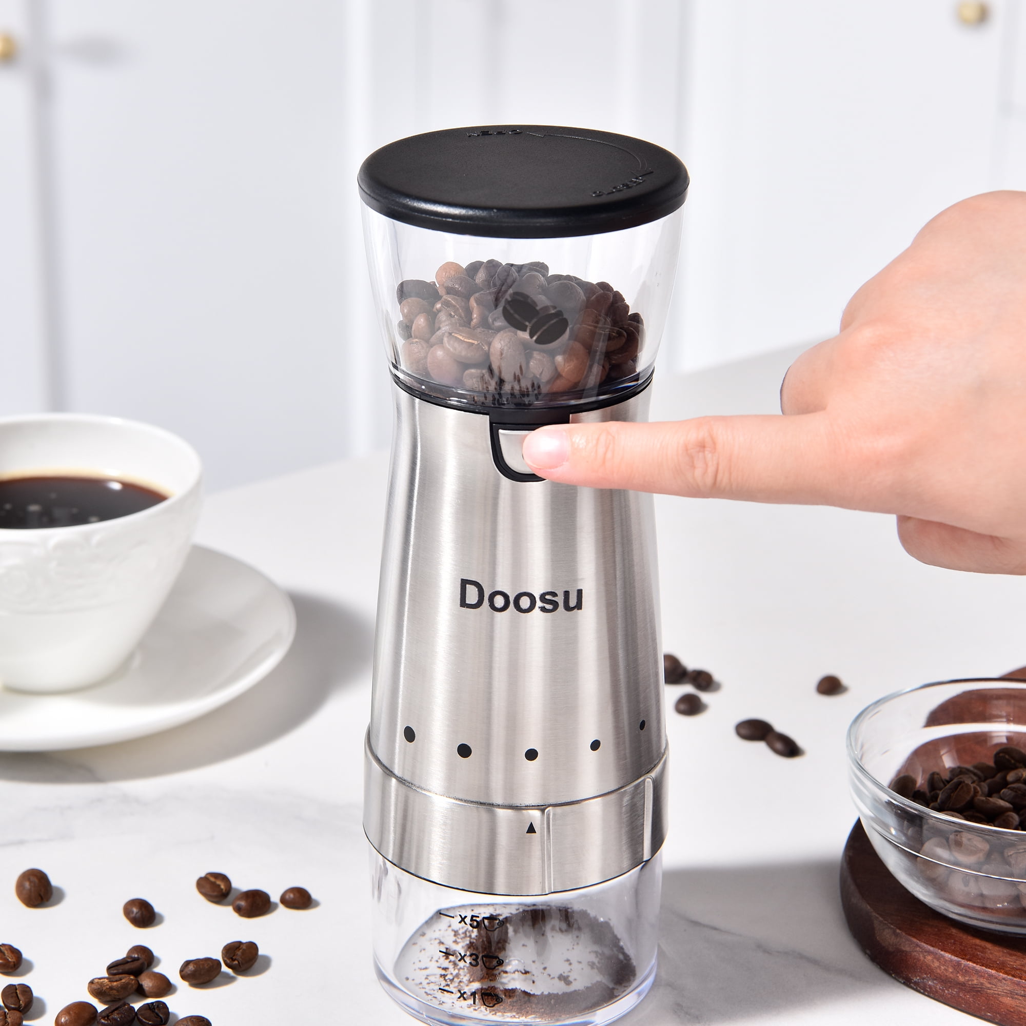 Doosu Stainless Steel Electric Coffee Grinder - Adjustable Settings, Easy to Clean, Compact Design