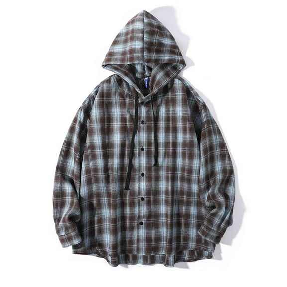 VgaVtl Long Sleeve Shirt Men Hooded Plaid Mens Clothes Shirts Workout Cardigan Casual Loose Big and Tall Blue Shirts,M