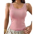 thumbnail image 5 of Wevis Women's Ribbed Tank Top with Built-in Bra, Scoop Neck Fitted Cami for Summer - PINK_S, 5 of 6