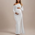 thumbnail image 6 of Gyujnb Asymmetrical Draped Off Shoulder Maternity Maxi Dress Long Sleeve Multi Layer Side Ruched Waist Long Floating Sash Soft Stretch Elegant Gown for Maternity Photoshoot,L, 6 of 7