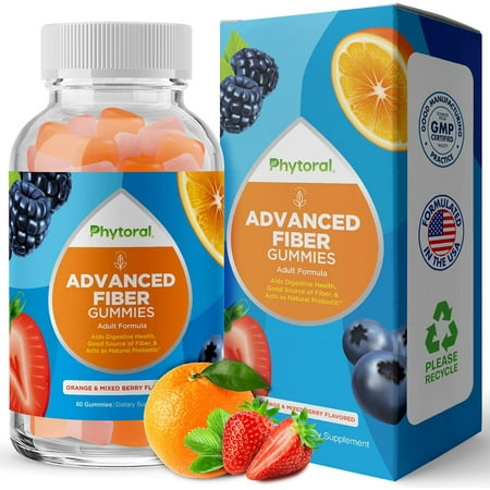 Fiber Gummies for Adults - Natural Prebiotic Fiber Supplement - Phytoral 60ct Gummies for Digestive Health, Colon Cleanse & Immune Support