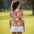 thumbnail image 4 of Aplkyhs Colorful Hippie Flower Women's Golf Shirt and Sun Visor Hat Set Fit Plain 3/4 Sleeve Golf Shirts Sports Sun Visor Hat for Shopping and Daily Wear Breathable Fabric Quarter Zip, 4 of 7