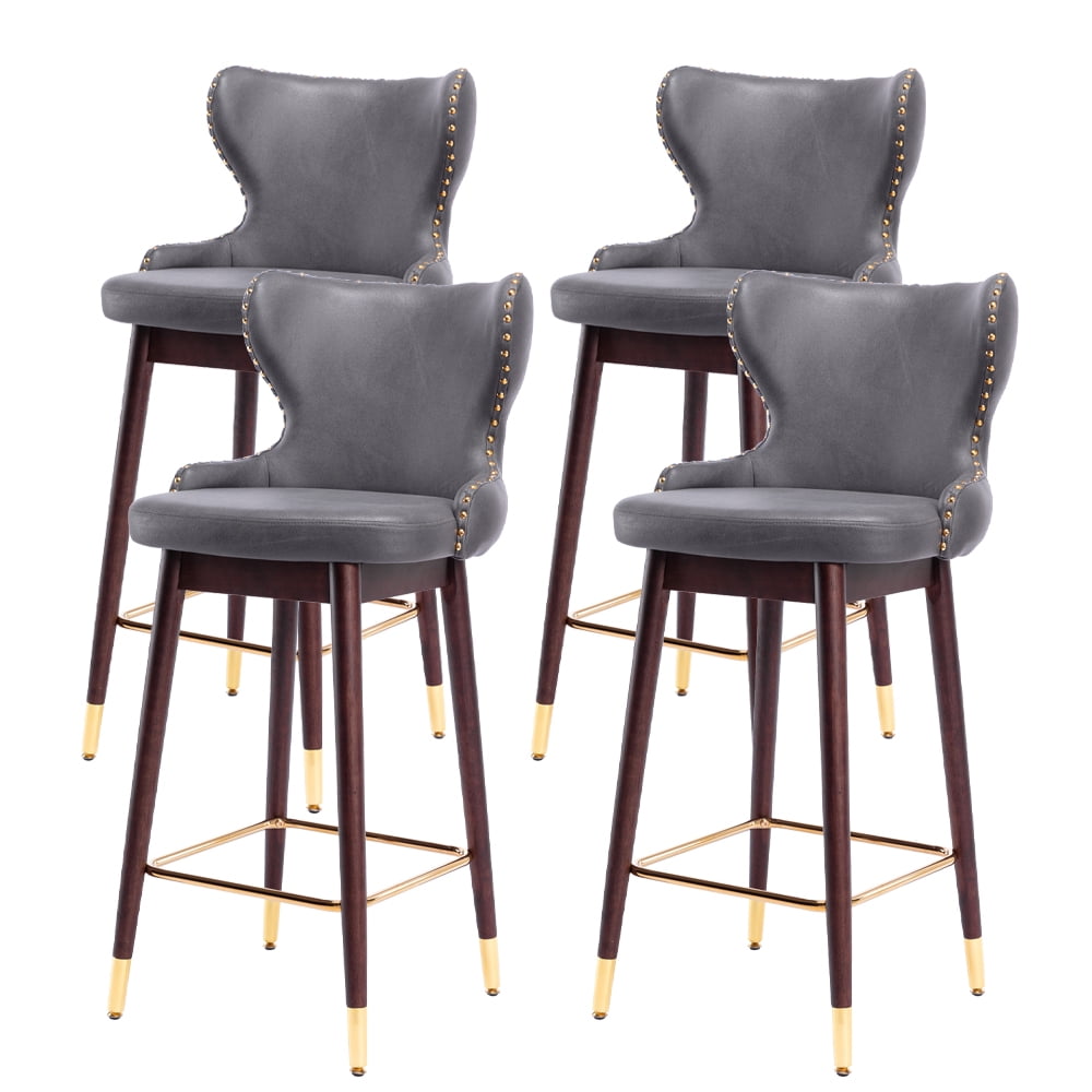 HANSHE 4 Piece Counter Height Bar Stools, Leathaire Fabric Bar Stools