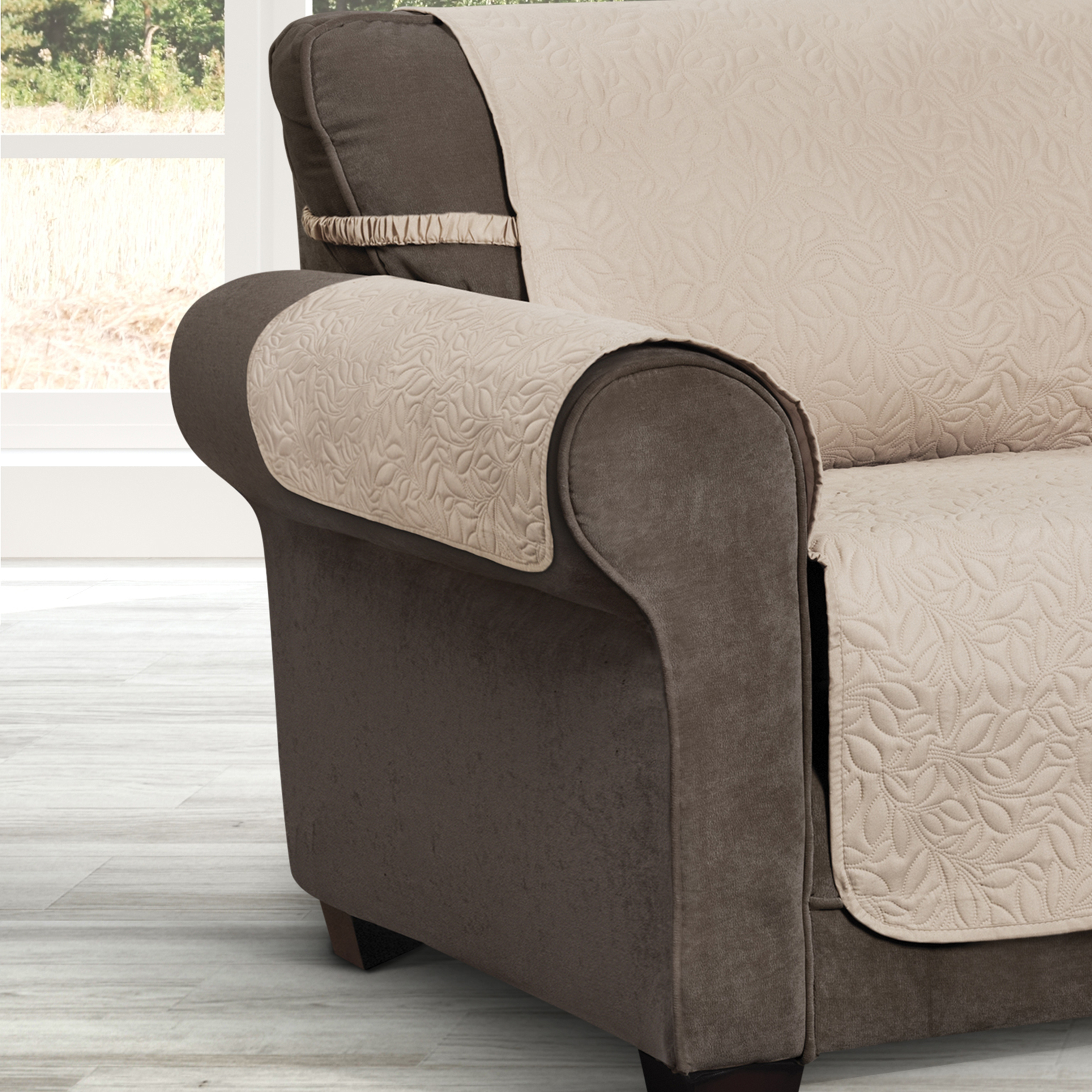 Innovative Textile Solutions 1-Piece Belmont Leaf Secure Fit Loveseat Furniture Cover Slipcover, Natural