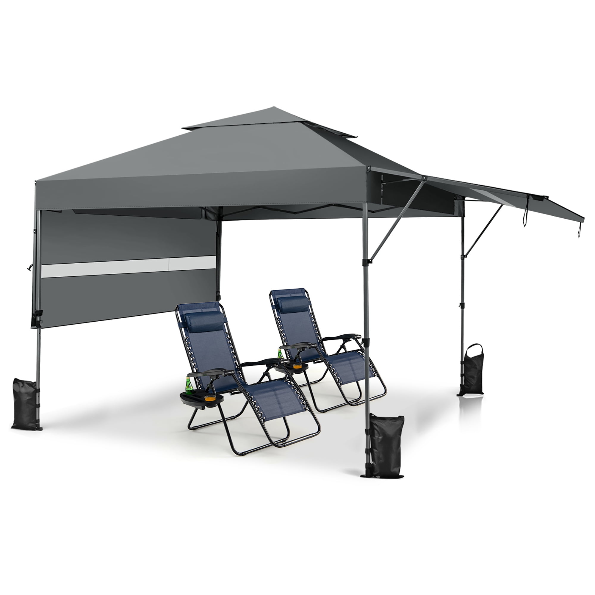 Costway 10 x17.6 Portable Outdoor Retractable Roof Tent Instant Double Half Awnings Camping Patio Shade Gray Walmart