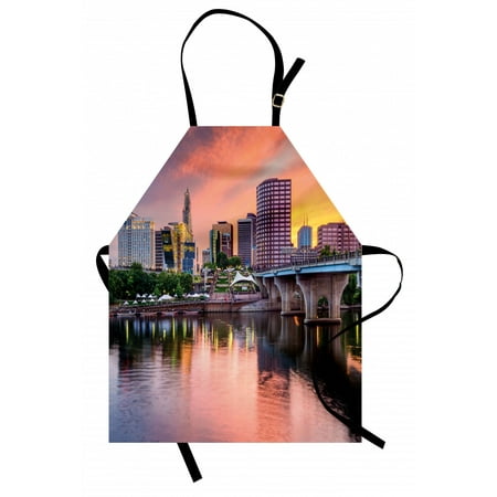 

United States Apron Water Reflection in Evening Urban City Hartford Connecticut Tranquil Sunset Unisex Kitchen Bib Apron with Adjustable Neck for Cooking Baking Gardening Multicolor by Ambesonne