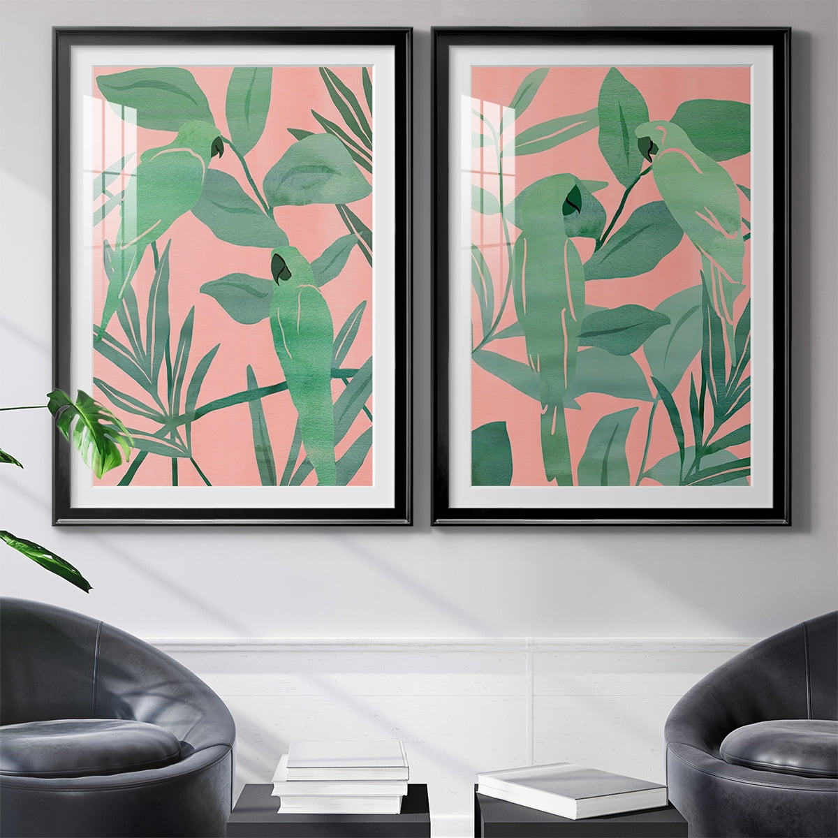 Wexford Home Pink and Green Birds of Paradise I Premium Framed Print, 18.5" x 24.5" - Ready to Hang, Black (Set of 2)