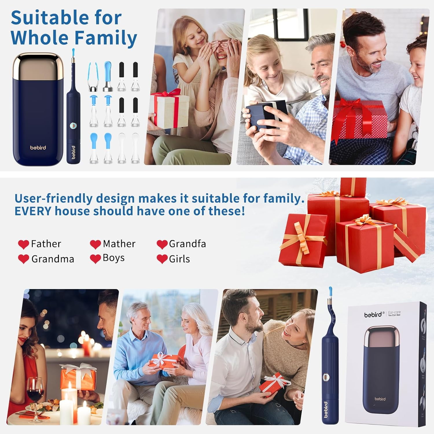 Ear Wax Removal Tool Camera with Wireless WiFi,Ear Wax Removal Tool with Flexible Visual 1080P Light Otoscope,Ear Cleaner with Painless Tweezers/Spade/Spoon/Pick,Ear Wax Removal Kit for Family