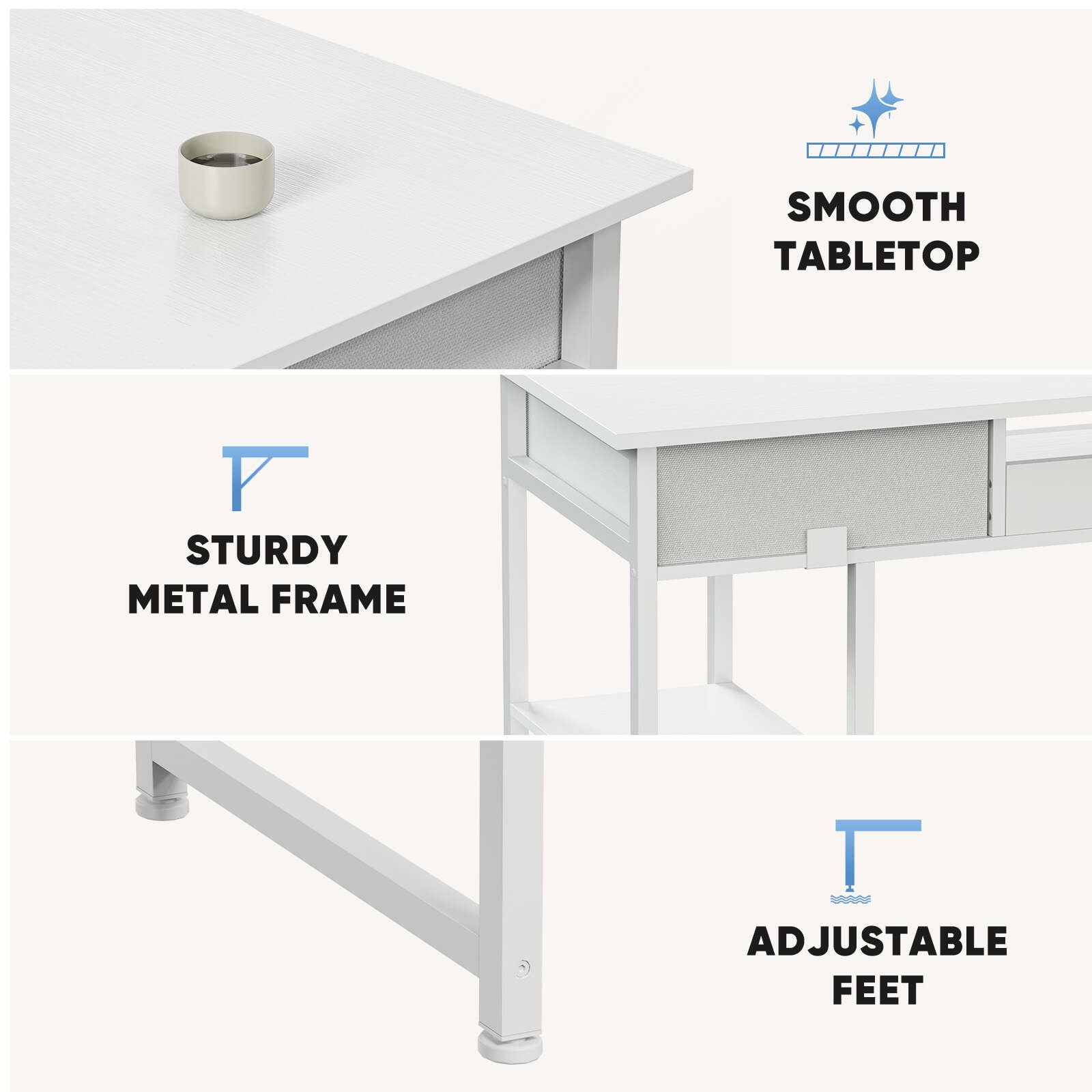MCQ 48 Inch Desk with 2 Drawers Bedroom Kids Student Vanity Home Office Computer PC Table,White