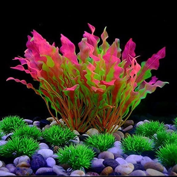 Aquarium Plants Plastic Fish Tank Plants Decoration Large Realistic Water Plants for Betta Cicilid Goldfish and Other Fishes, 9.5" Tall Fake Plants for Aquarium Decor, red