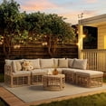 thumbnail image 3 of 7 Pieces Patio Furniture Set, All-Weather Rattan Sectional Sofa Set with Pillows, Outdoor Conversation Sets for Garden, Backyard, Balcony, Brown, 3 of 10