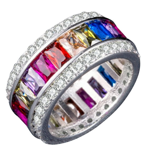 CILENON Multi Colorful Zircon Women'S Ring Simple Fashion Jewelry Popular Accessories (Silver,10)