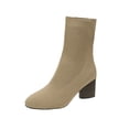 thumbnail image 2 of Symoid Chelsea Boots for Women Winter Knit Sock Boots Chunky Trendy Mid-calf Boots- Khaki 6.5, 2 of 8