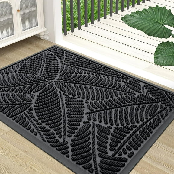 Waterproof Doormat, Sturdy Natural Rubber Front Indoor Mat, Non Slip Low Profile Outdoor Door Mats, Stain and Fade Resistant Floor Easy Clean Patio Entrance 30''x17'', Black