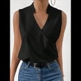 thumbnail image 4 of Camisetas Sin Mangas Plisadas para Mujer, Blusas Casuales Sin Mangas con Cuello en V, Camiseta Básica de Verano Negro XL, 4 of 8