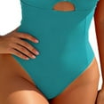 thumbnail image 3 of UPPADA One Piece Tummy Control Bathing Suit Color Block Swimsuit Cute Halter Swimwear Elastic Full Coverage Cheeky Bathing Suits Boho Swimsuit Mint Green,XL, 3 of 5