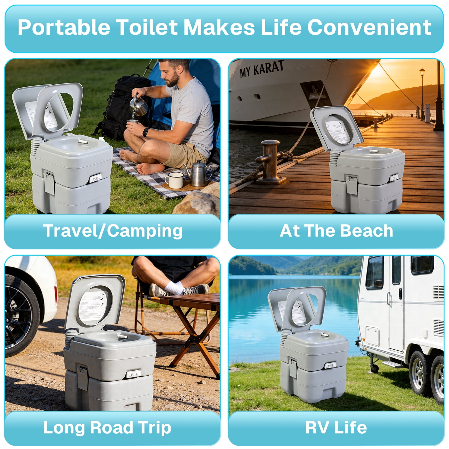 BN-LINK Portable Camping Toilet, Porta Potty for Adults, 5.3 Gallon Waste Tank, Travel Toilet for RV Camping, Boating, Hiking