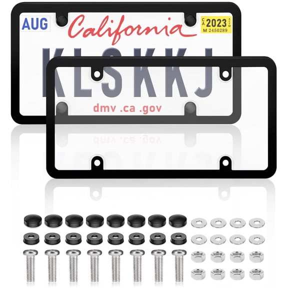 2 Pack Clear License Plate Covers and Frames Combo,Car License Plates Shields Holder Fits Any Standard US Plates with Screws Caps