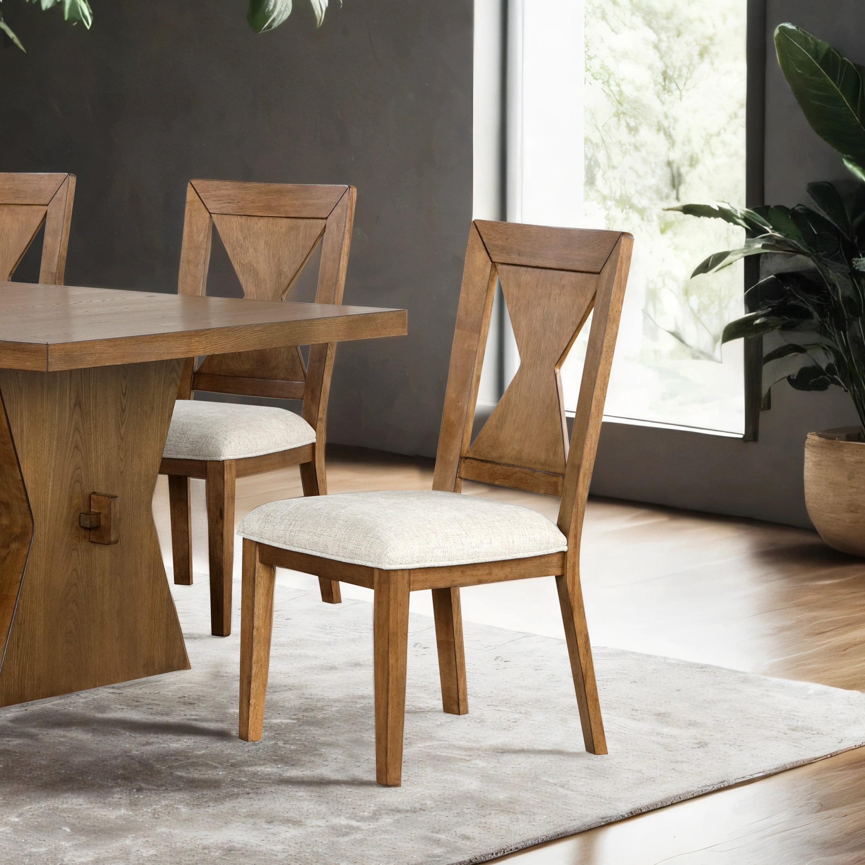Furniture of America Reymo Farmhouse Padded Dining Chairs, Rustic Oak (Set of 2)