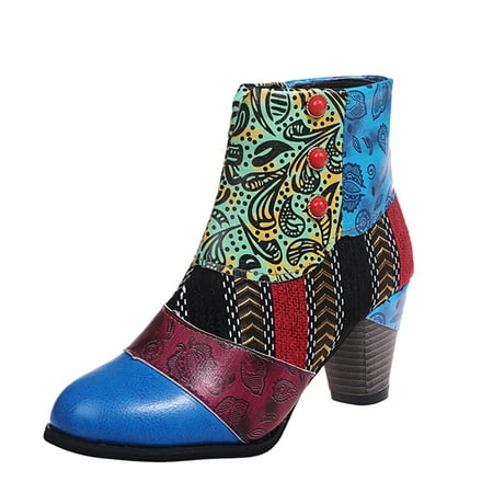 

Womens Winter Boots Breathable High Heels Retro Zipper Short Booties