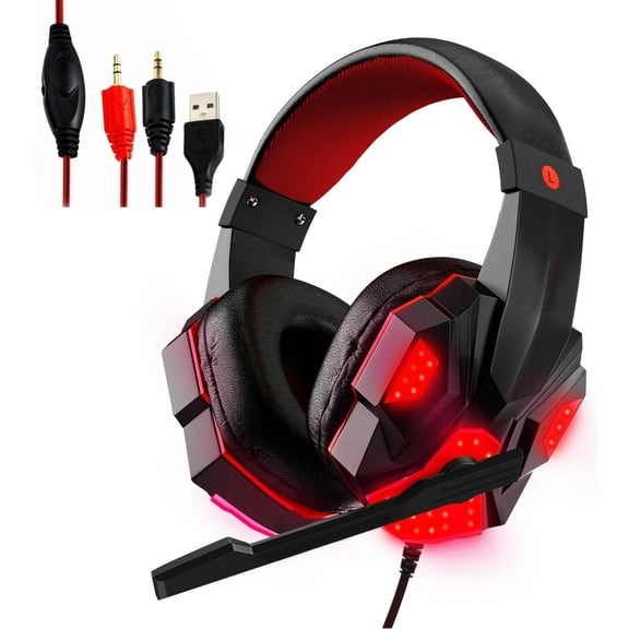 Noise Cancelling Gaming Headset Microphone Over Ear Stereo Headphones with Mic, LED Light, Bass Surround, Earmuffs