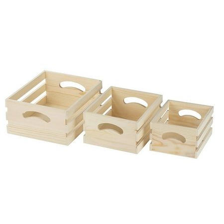 Wooden Crate 3 Count Small Decorative Storage Caddy Set
