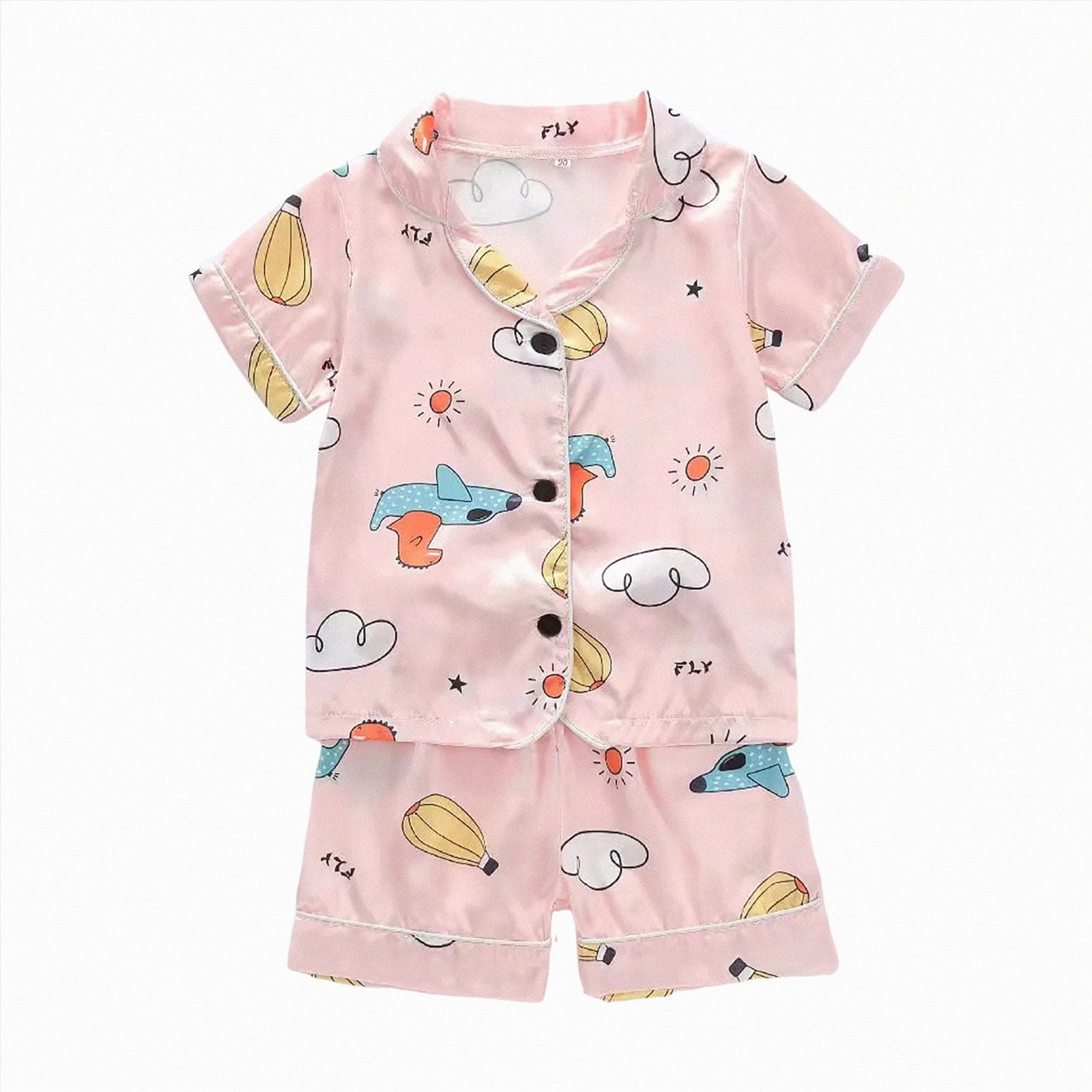 dmqupv Pj for Girls Pajamas Set for Kids Pajamas 2 PCS Short Sleeve Top and Shorts Pants for Toddler Girls Clothes Yellow 18-24 Months