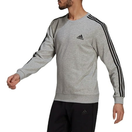 Adidas Men's Long Sleeve Shirt Adicolor Classics 3-Stripe Ribbed Crewneck Shirt, Grey, S