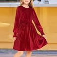 thumbnail image 2 of NIEWTR Little Girl Toddler Velvet Dress Ruffle Long Sleeve Christmas Party Wedding Birthday Holiday Dresses Winter Fall Clothes(Red,8-9 Years), 2 of 7