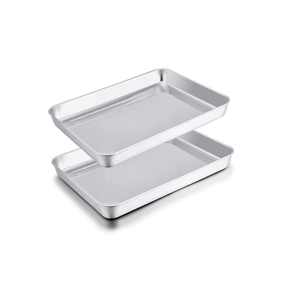 TeamFar- Toaster Oven Pans, 9.3'' X 7'' X 1'' Stainless Steel Compact Toaster Oven Tray Ovenware, Healthy & Durable, Roll Edge & Mirror Finish, Easy Clean & Dishwasher Safe 2 P