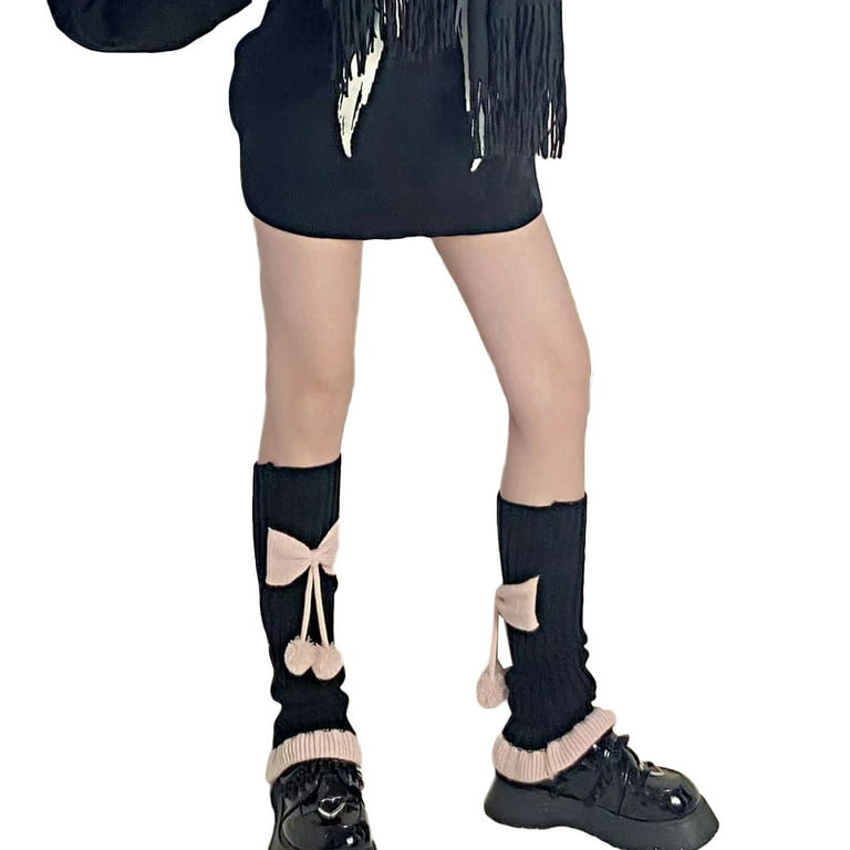 Peyakidsaa Women's Ribbed Knit Leg Warmers Lolita Knee High Socks Boot  Cuffs Slouch Socks with Bow
