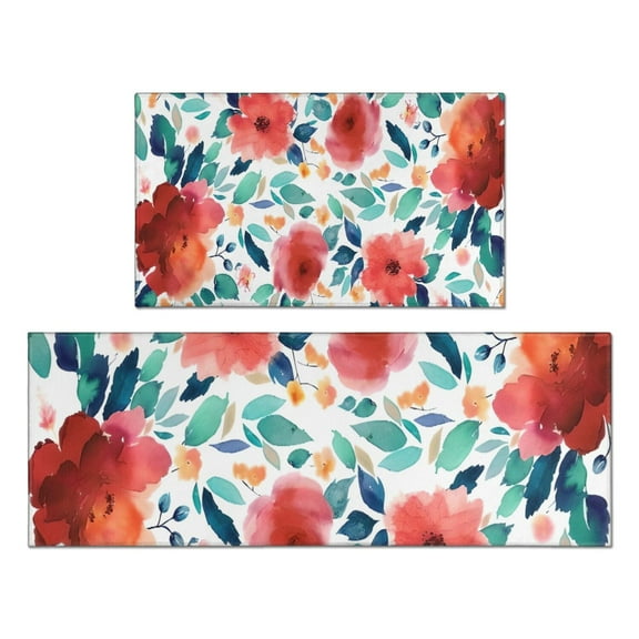 Pioneer Flower Floral Print Pattern Kitchen Rugs Sets Of 2,Anti Fatigue Kitchen Mat Rugs Non Slip Washable,Decorative Kitchen Floor Mats for Kitchen,Sink,Laundry,17"x30" 17"x47"