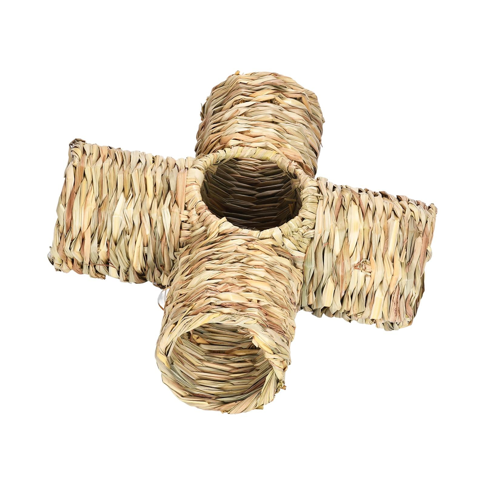 Hamster Grass Tunnel Straw House Hideaway Nest Bunny Toy Lightweight Interactive Toy Rabbit Tunnel Tube for Mice Chinchilla Gerbils Squirrel Four Ports