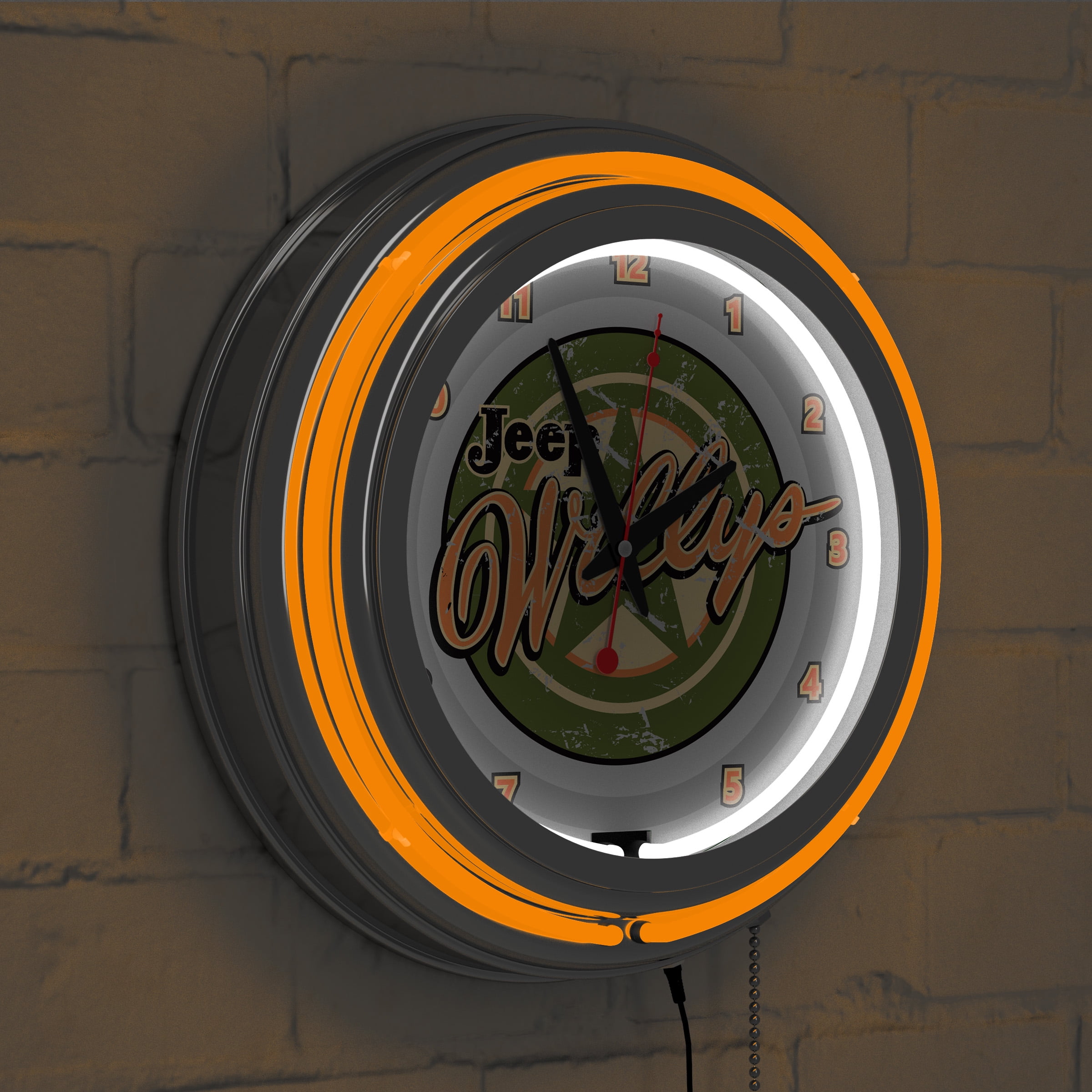 Jeep Willys Vintage Retro Neon Analog Wall Clock with Pull Chain