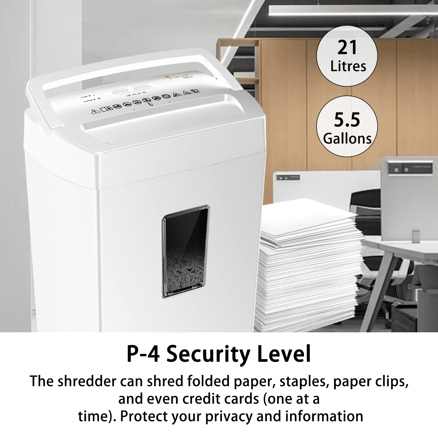 Bonsaii 12-Sheet Heavy-Duty Paper Shredder, P-4 Security, 5.5-Gallon Bin for Home/Office