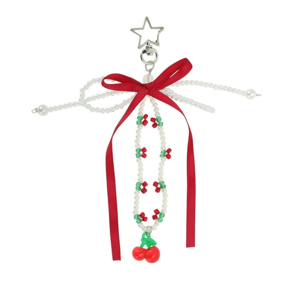 Unique Bargains 1 Pc Fashionable Star Ribbon Handbag Charm Decorative Keychain Wine Red White