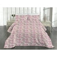 thumbnail image 2 of Ambesonne Japanese Quilted Coverlet 3 Pcs, Cranes Spring Flowering, King Size, Pale Purple Rose Green, 2 of 4