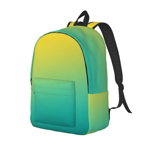 Disketp Teal To Yellow Gradient Mochila de Lona Estampada, Mochila Escolar de Viaje Ligera para Estudiantes y Portátil-Medium