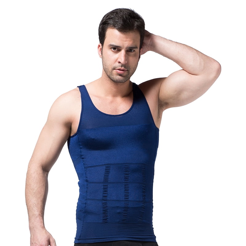 Men's Slimming Boday Tight Chest Underwear Outwear Waist Trainer Tummy Shapper Vest,Blue by