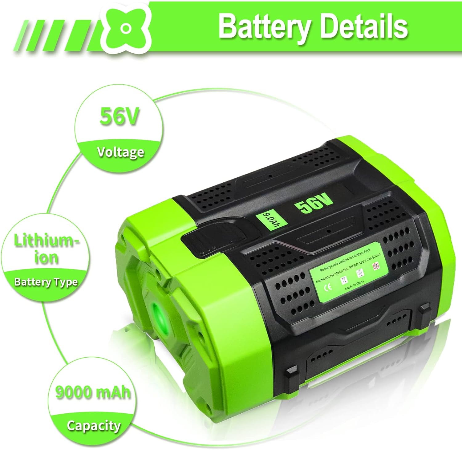 Ohyes Bat BA1400 56V 9.0Ah Power Tool Battery for EGO 56V