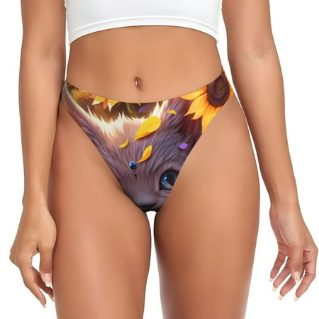 Sigee Sunshine Cute Cat Sunflower for Women s G-String Panty  Low Rise  Soft Lace Perfect for Everyday Wear or Special Occasions-X-Large