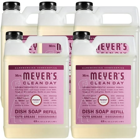 Effective Moisturizing Dishwashing Liquid Dish Soap for Powerwash, Tough on Stain but Gentle on Skin, Cruelty Free Formula, Peony Scent, 16 FL OZ Bottle, 5 Bottles